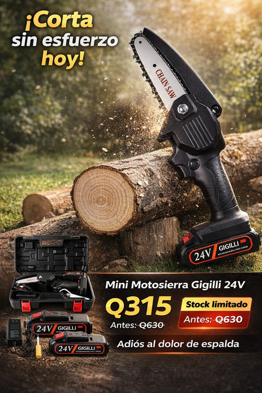 Mini Motosierra Eléctrica Inalámbrica Gigilli 24V con Maletín