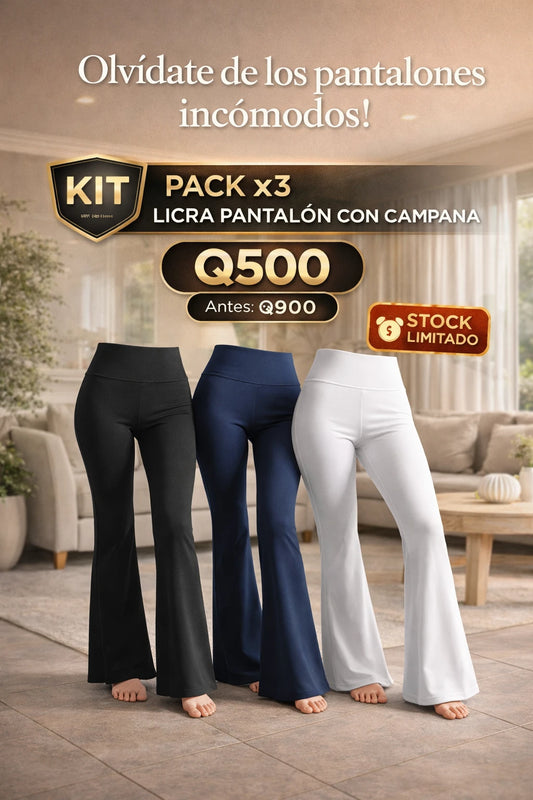 Pack x3 Licra Pantalón con Campana