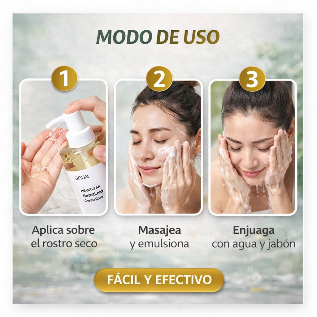 Anua™ Aceite limpiador que Elimina la grasa y suciedad de tus poros desde el primer uso