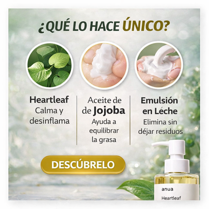 Anua™ Aceite limpiador que Elimina la grasa y suciedad de tus poros desde el primer uso